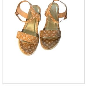 MIA Kid’s Cork Wedge Flowered Sandals Size 5
